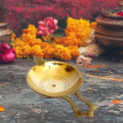 94mm Pack of 6 Mini Brass Diya with Handle | Handcrafted Oil Lamps for Mandir Use | Handmade Brass Pooja Diya  | Decorative Oil Lamps for Festivals
