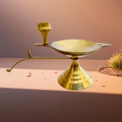 110mm Pack Of - 4 Pure Brass Diya with Handle | Traditional Indian Oil Lamp for Puja, Home Decor & Gifting | Durable & Easy to Clean | 110mm Length