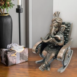 12cm Pack of 1 Brass Chair Ganesha Idol BCG-003 | Copper Antique Finish | Ganpati Idol | Brass Lord Ganesha | Ganpati for Pooja | Bhagawan Ganesha | Ganesh Idol for Home | Ganesh Chaturthi Decoration Items (ACBCG003)