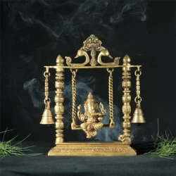 advanzo-brass-ganesha-on-jhoola-swing-with-bells-showpiece-for-mandir-living-room-standard-yellow-1-piece-advanzo