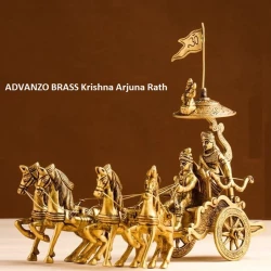 advanzo-brass-krishna-arjuna-rath-showpiece-mahabharat-krishna-arjuna-rath-chariot-with-4-horses-brass-standard-showpiece-yellow-pack-of-1-advanzo