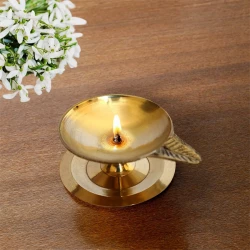 72.38 mm Pack Of - 4 Brass Diya Small Round Oil Lamps for Hindu Rituals, Pooja & Festivals Handcrafted Brass Diya for Pooja