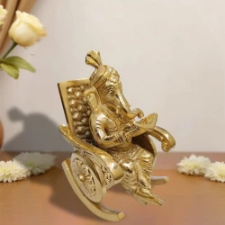 12cm Pack of 1 Brass Chair Ganesha Idol BCG-004 |  Gold Finish | Ganpati Idol | Brass Lord Ganesha | Ganpati for Pooja | Bhagawan Ganesha | Ganesh Idol for Home | Ganesh Chaturthi Worship Items