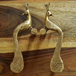 Advanzo Handcrafted Brass Peacock Door Handle Set – 10-Inch Antique Brown Pulls for Main Door, Mandir & Interior Décor – Pack of 2