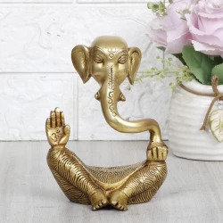 Advanzo Brass Trunk Ganesha Idol Modern Art Ganesh Ganpati Murti Religious Statue for Good Luck & Success Gift