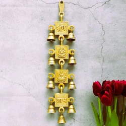 Advanzo Brass | Shubh Ganesh Laxmi with Labh Hanging | and Bells – Traditional Wall Decor Hanging Bells for Home Decor, Wall Decor, Ghanti for Pooja, Pack of 1