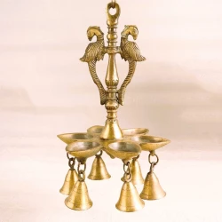 Advanzo Antique Brass Hanging Diya with Twin Peacock Design | Hanging Oil Lamp |Perfect for Diwali & Vastu Décor 9.5 Inches Twin Peacock Design Chain 18 inches, Weight-1.7 Kg ,Standard, Pack of 1