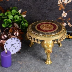 Advanzo Brass Elephant Piliar Pooja Chowki with Bells, Chowki for Home Temple, Brass Pooja Items for Spiritual Ocassions, chowki for Rituals, Pack of 1