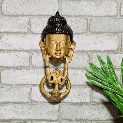 ADVANZO Brass Buddha Face Door Knocker – Multicolour Handcrafted Door Hardware for Main Door & Home Décor – Antique Finish, 8-Inch Height, Solid Brass Build