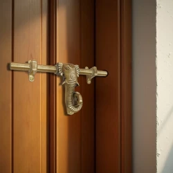 10" Brass Ganesh Face Aldrop AL-006 | Brass Antique Finish | Handcrafted Solid Brass Door Aldrop | Heavy Duty Brass Ganesh Face Style Aladrop for Home & Office Doors