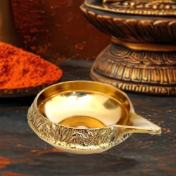 102mm Pack Of 2 Brass Kuber Akhand Deep | Round Brass Diya for Hindu Rituals | Antique Finish Oil Lamp for Temple | Decorative Oil Lamp – 102mm x 33mm