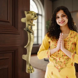 9" Tiger Head Brass Pull Handle | Antique + DC Finish | Pure Brass Door Handle | Heavy & Decorative Main Door Handle |