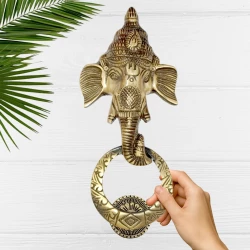9" Ganpati Brass Door Knocker DK-005 | Ganesh Ji Brass Door Knocker | Gajanan Brass Door Koncker | Antique Ganesh Brass Door Knocker | Brass Door Knock | Pack Of 1