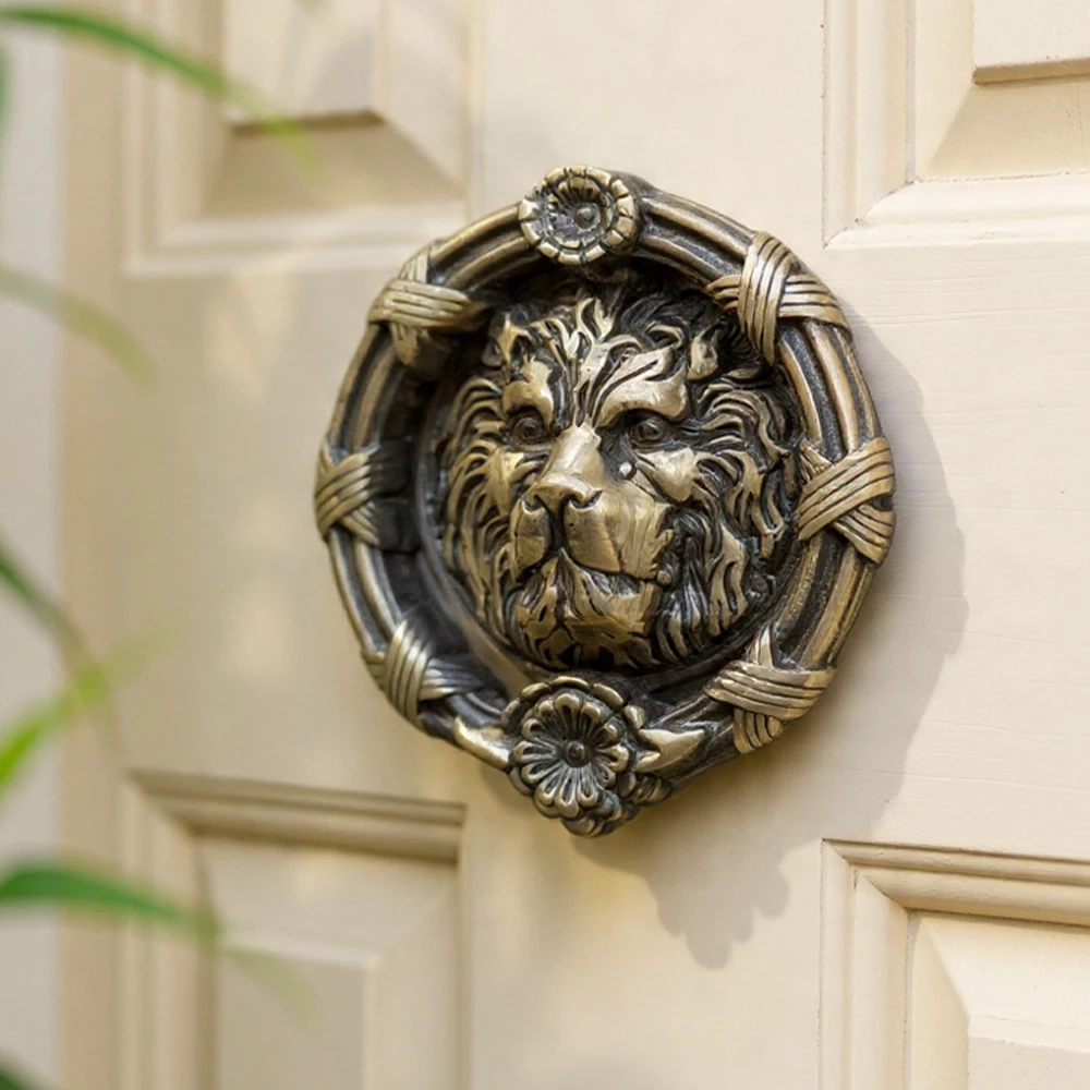 6" Lion Head Door Knocker |DK-015 Lion Face Door Knocker | Round Lion Face Door Knocker | Antique Finish Lion Face Door Knocker