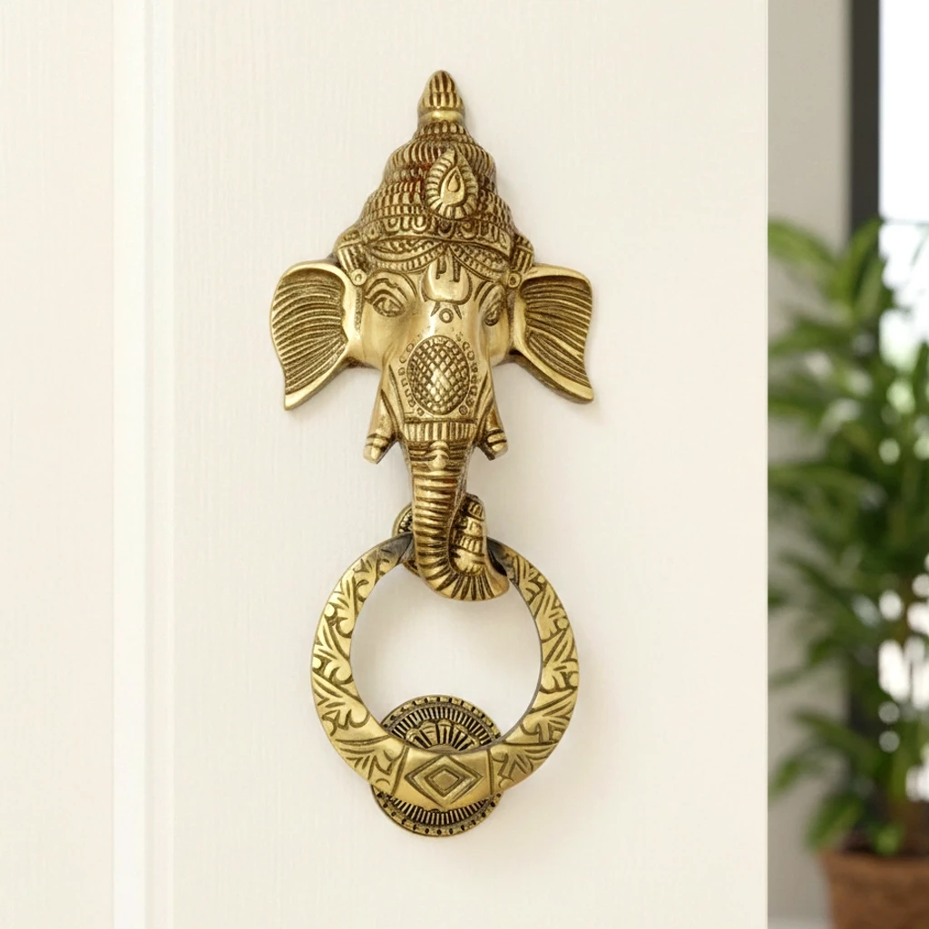 9" Ganpati Brass Door Knocker DK-005 | Ganesh Ji Brass Door Knocker | Gajanan Brass Door Koncker | Antique Ganesh Brass Door Knocker | Brass Door Knock | Pack Of 1