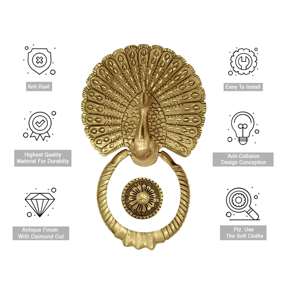 9.8" Big Mayur Brass Door Knocker DK-002 | Peacocks Door Knocker | Antique Brass Door Knocker | Heavy Traditional Design | Solid Brass Door Knocker | Premium Quality
