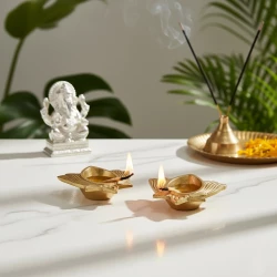 2.4" Pack of 2 Brass Diya BDY010 | Brass Finish Kamal Deepak | Kamal Deepak Puja Diya | Diwali Diya Brass Finish  370 gm