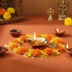 94mm Pack of 6 Mini Brass Diya with Handle | Handcrafted Oil Lamps for Mandir Use | Handmade Brass Pooja Diya  | Decorative Oil Lamps for Festivals