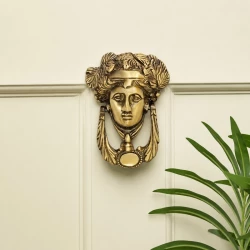 Queen Brass Door Knocker Antique Finish | Premium Decorative Front Door Knocker | Heavy Duty Solid Brass Main Door Knocker | Vintage Royal Face Design | 5.5 Inch | DK-030