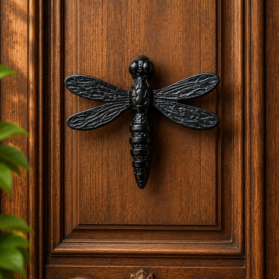 Cast Iron Butterfly Door Knocker CIDK-005 | Black Powder Coating Iron Door Knocker | Full Black Butterfly Iron Door Knocker